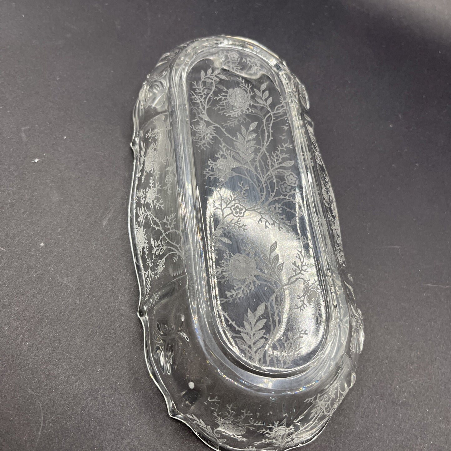 Fostoria Clear Chintz Etched Baroque 8" Pickle Dish