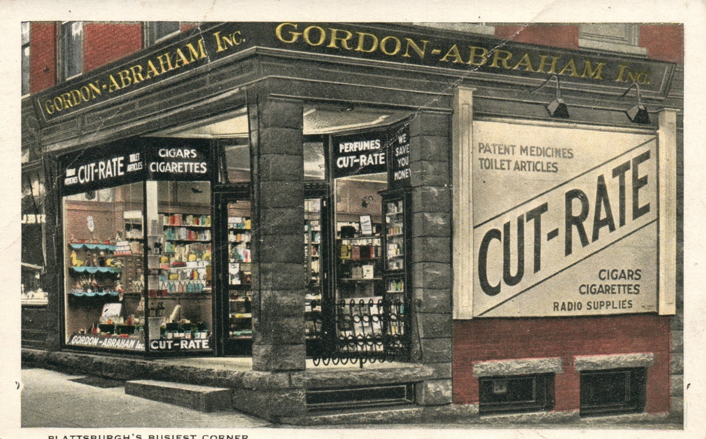 Gordon Abraham Inc Cigars Plattsburghs Busiest Corner  Advertising Postcard
