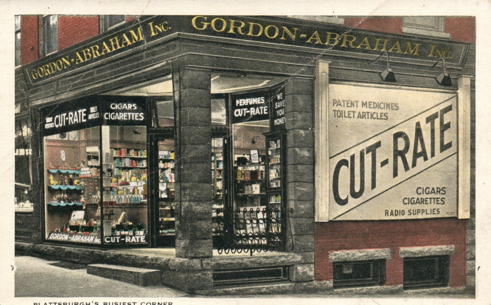 Gordon Abraham Inc Cigars Plattsburghs Busiest Corner  Advertising Postcard