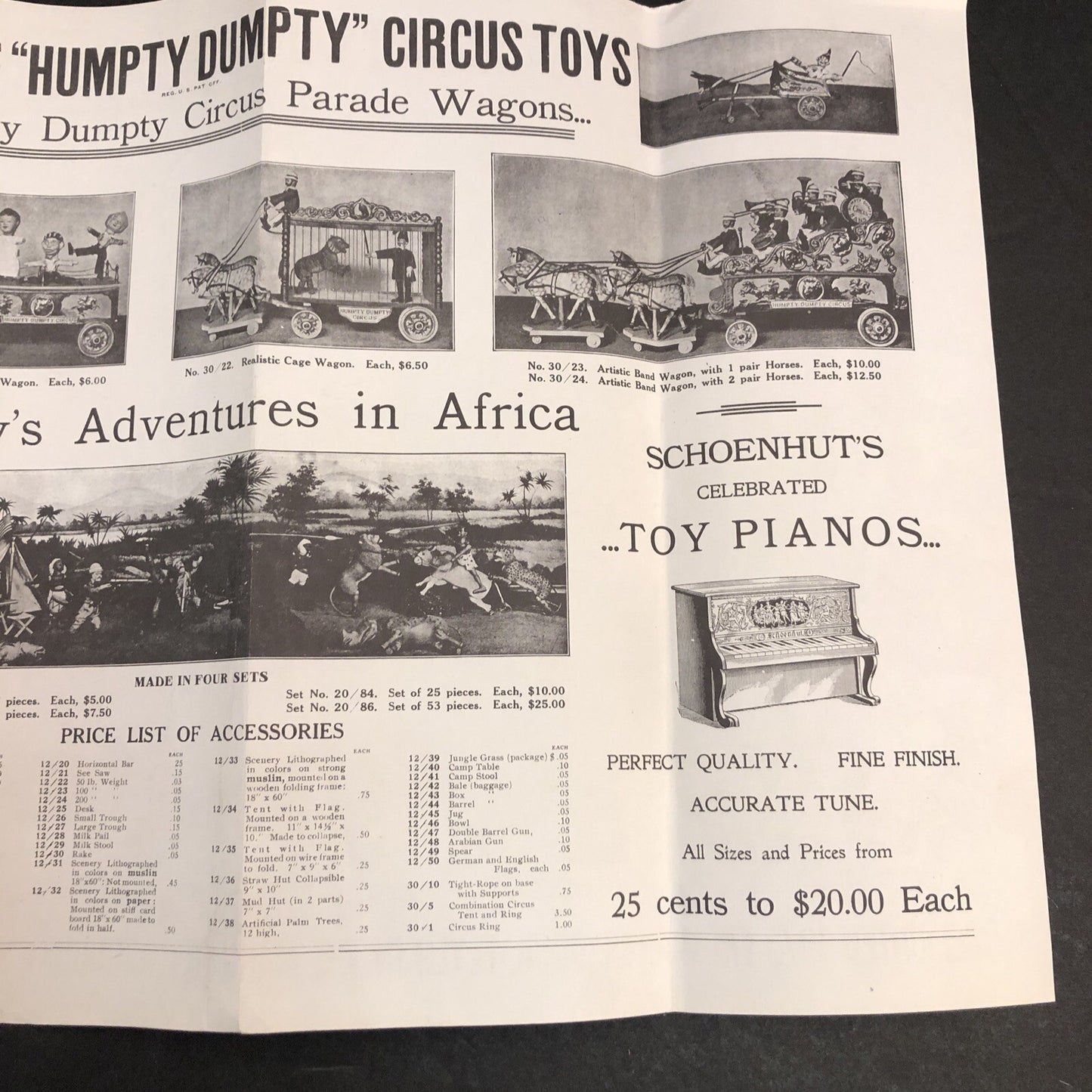 Schoenhut's "Humpty Dumpty" Circus Vintage 1975 Reprint FLYER/ ADVERTISEMENT