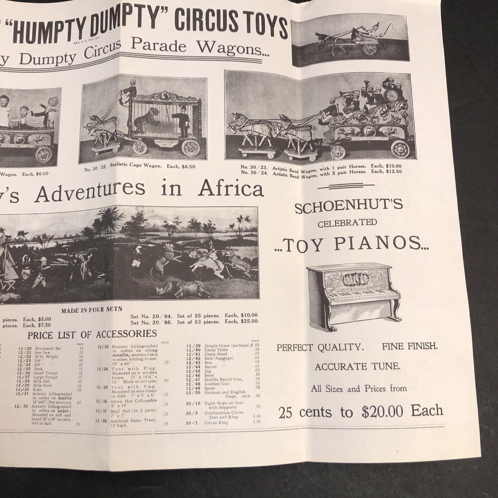 Schoenhut's "Humpty Dumpty" Circus Vintage 1975 Reprint FLYER/ ADVERTISEMENT