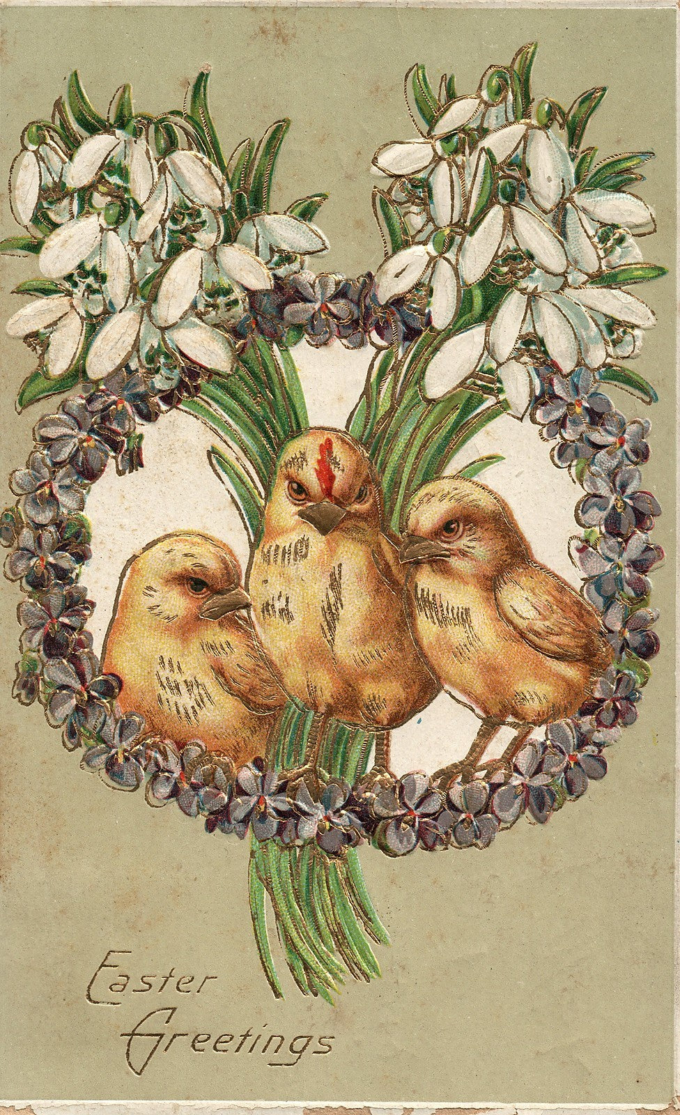 Chick Flowers Violet Gold Gilt Easter Chick Postcard Series