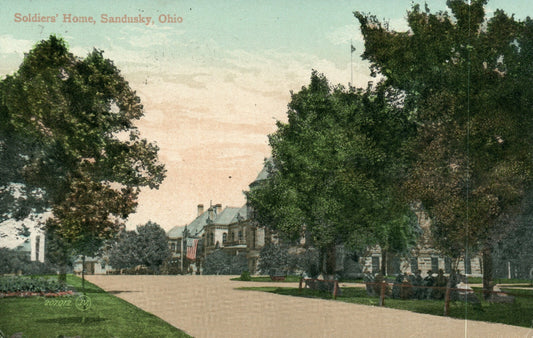 Soldiers Home Sandusky American Flag Street View OH Ohio Postcard