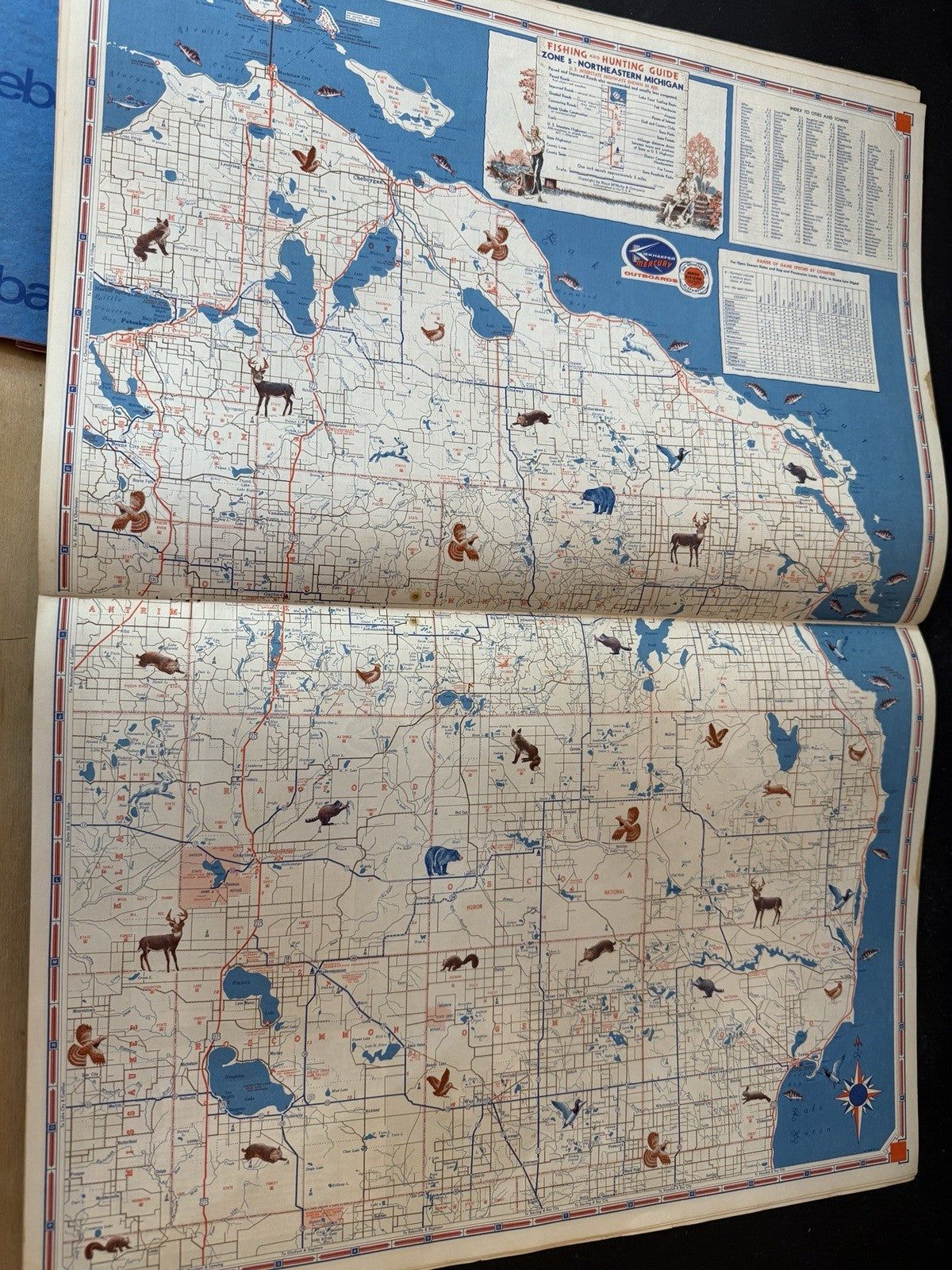 RARE 1958 Rand McNally Fishing Hunting Guide Michigan  Mackinac Bridge issue