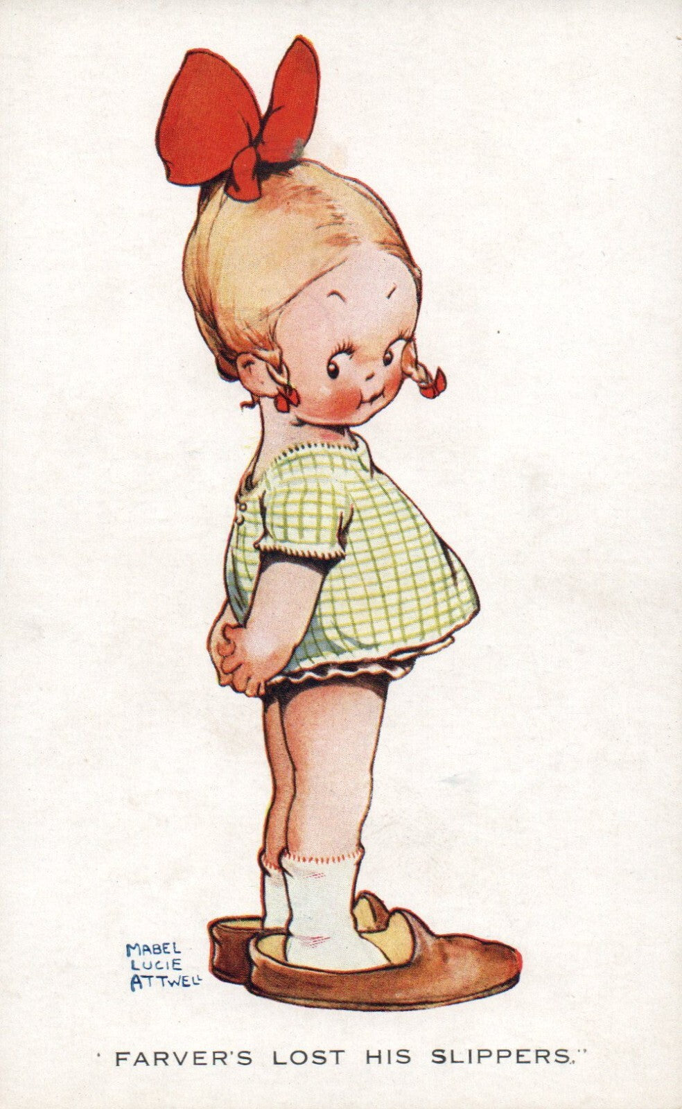  MLA Mabel Lucie Attwell Vintage Postcard Series 663 Farver's lost his slippers