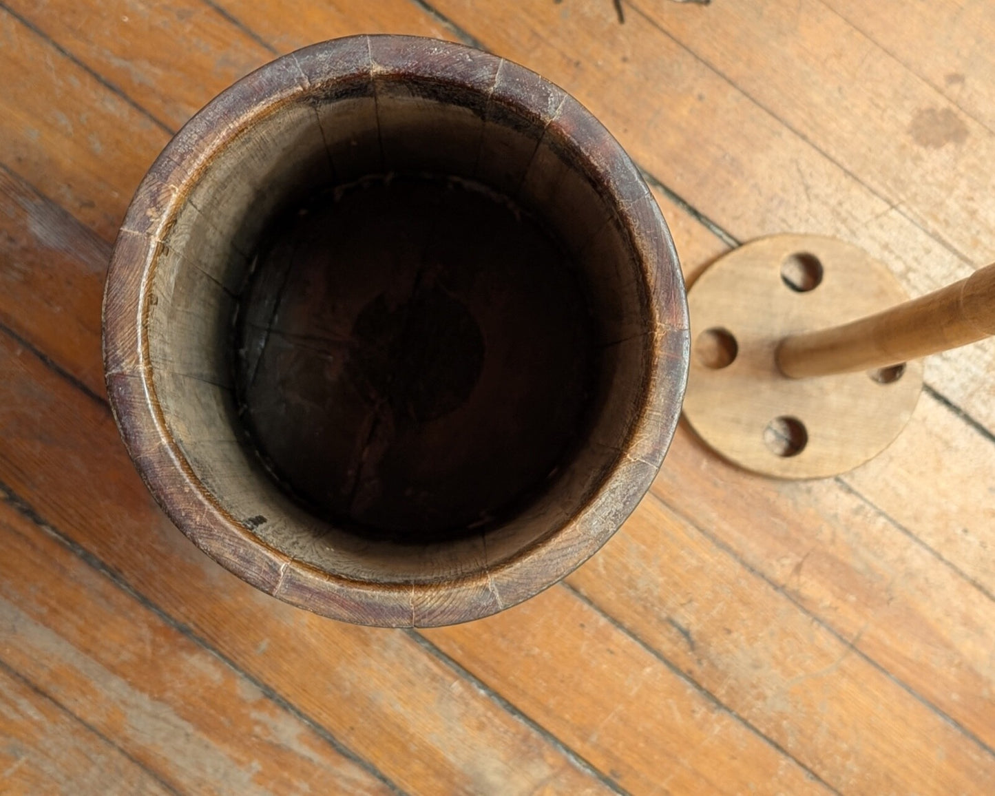 Vintage Primitive Wooden 4 Banded Butter Churn with Lid & Dasher  38" Total