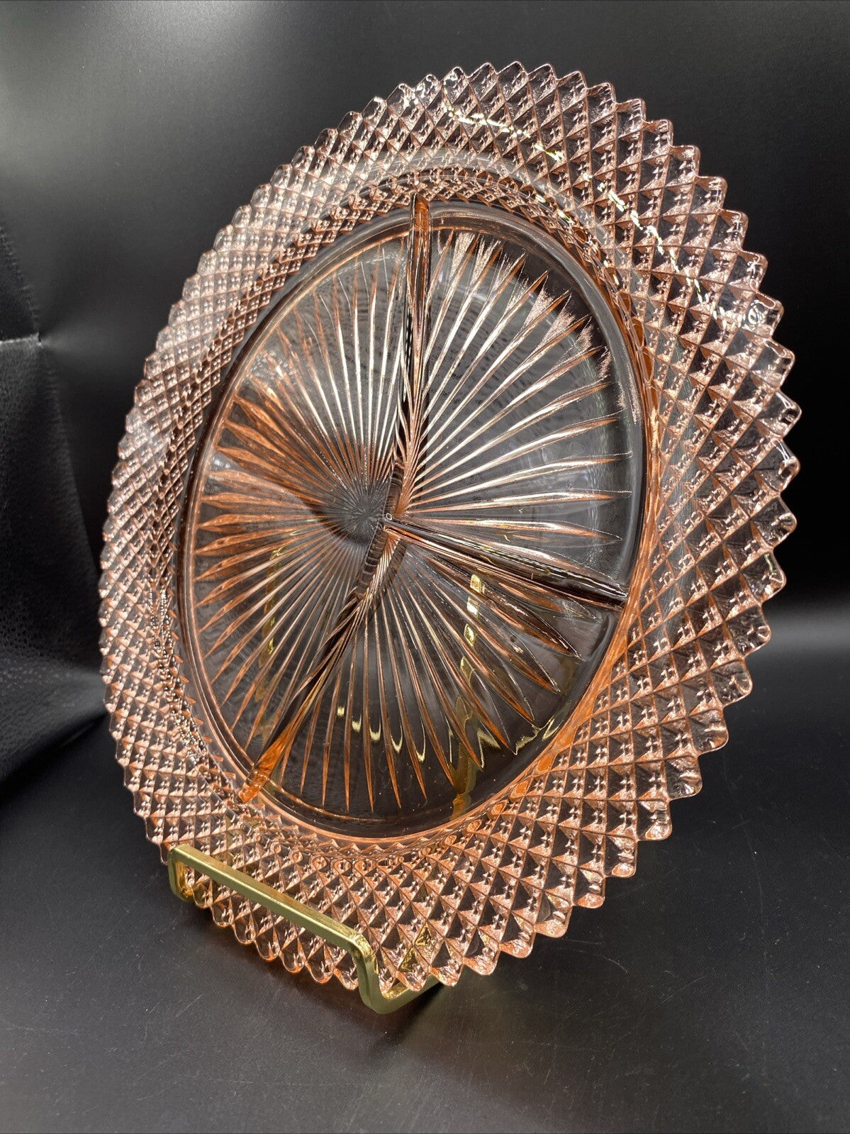 Vintage Anchor Hockin MISS AMERICA PINK DEPRESSION GLASS DIVIDED GRILL PLATE 10"