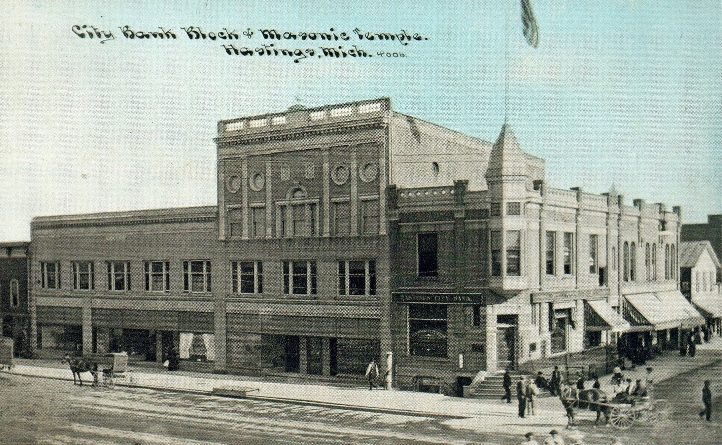 City Bank Block & Masonic Temple in Hastings Michigan MI Postcard
