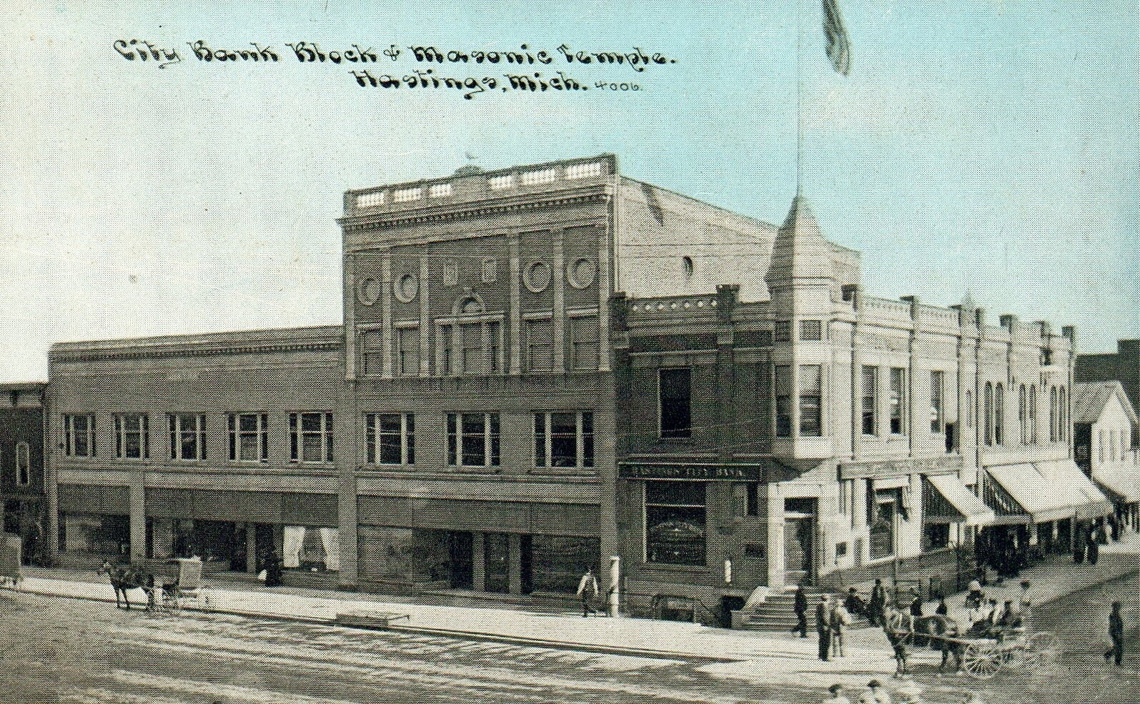 City Bank Block & Masonic Temple in Hastings Michigan MI Postcard