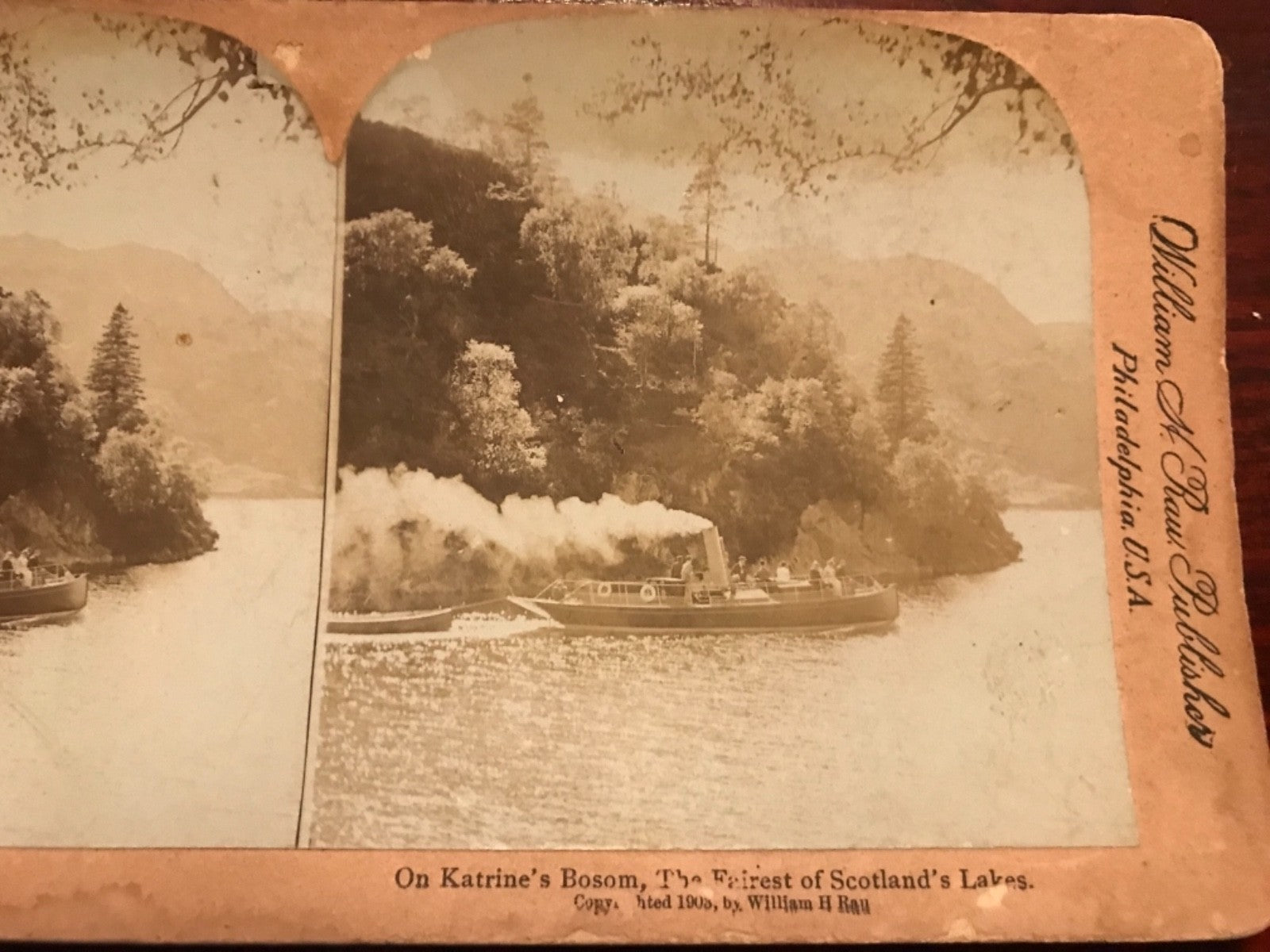 Real photo stereoview Katrine’s Bosom boat on Scotland’s Lakes  Scotland 