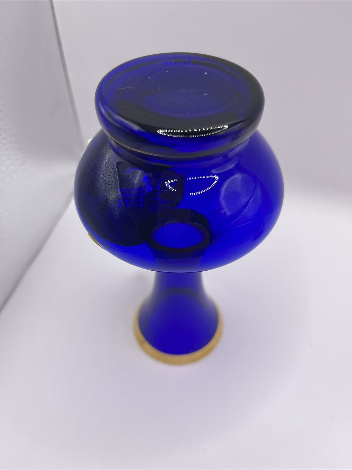 BOHEMIAN CRYSTAL COBALT BLUE VASE GILDED RAISED ENAMEL 6” TALL