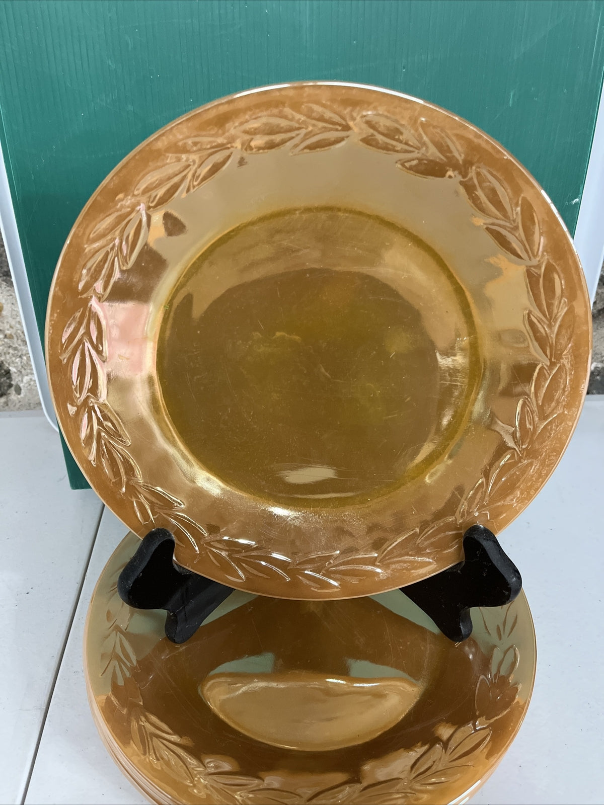 Fire King Peach Luster Dinnerware 9” Plates Laurel Leaf   Set Of 4