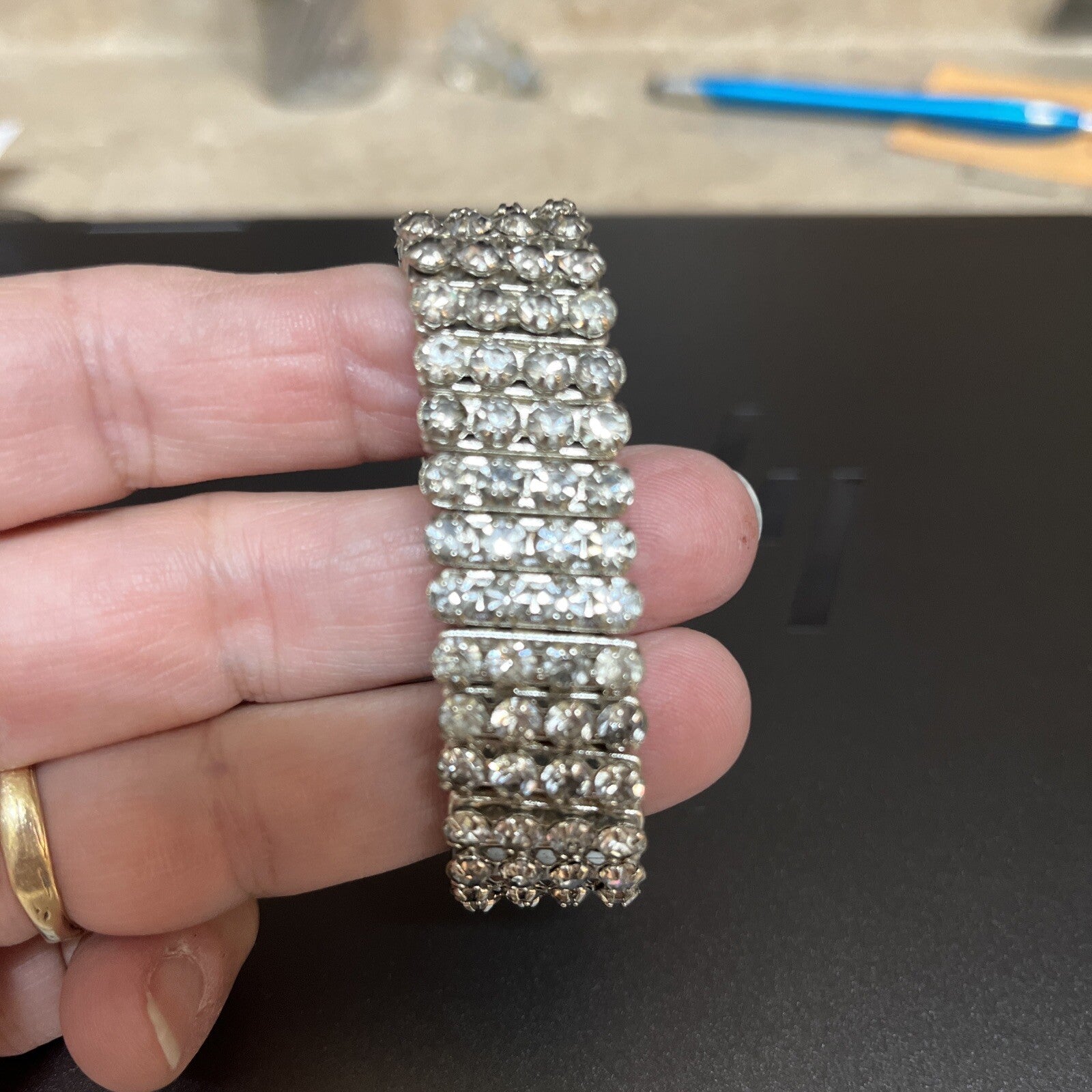 Vintage 1950’s New York Expandable Rhinestone Bracelet Made in British Hong Kong