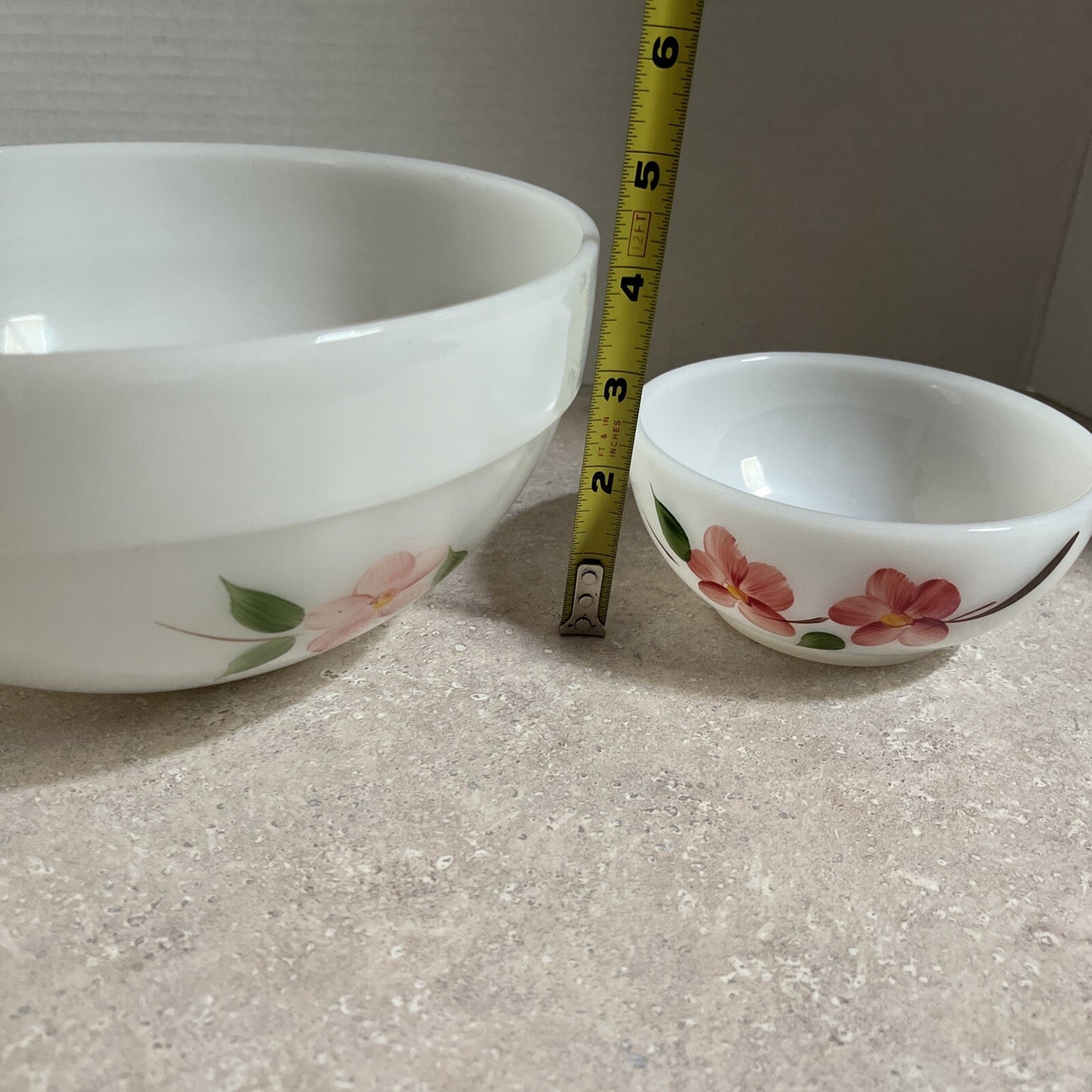 Vintage Peach Blossom Colonial chip & Dip Bowl Fire Anchor Hocking (2)