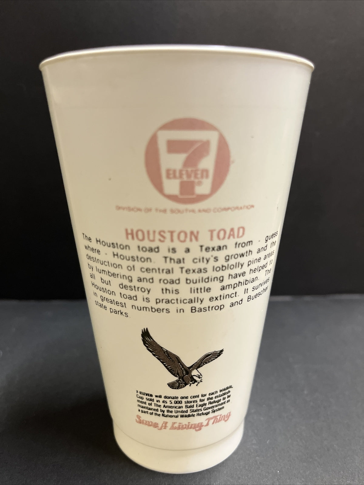 Vintage 1974 7/11 Plastic Slurpee Cup Save a Living Thing "Houston Toad"