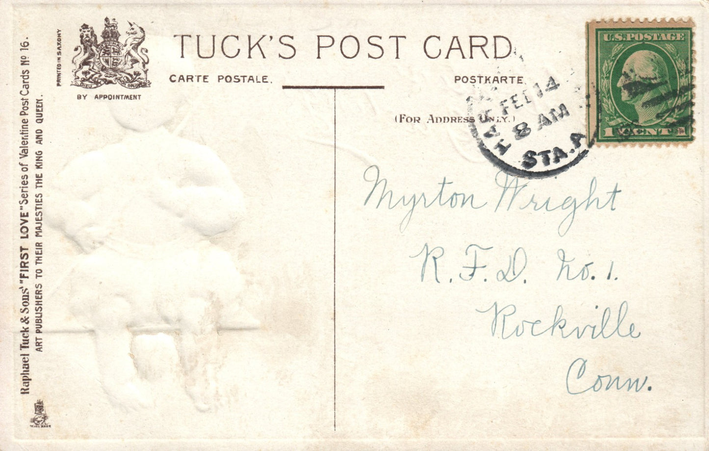 Tuck "First Love" Series Boy Catches Heart On Fishing Pole Valentine Postcard 16