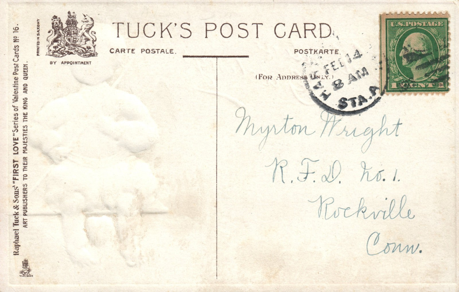 Tuck "First Love" Series Boy Catches Heart On Fishing Pole Valentine Postcard 16