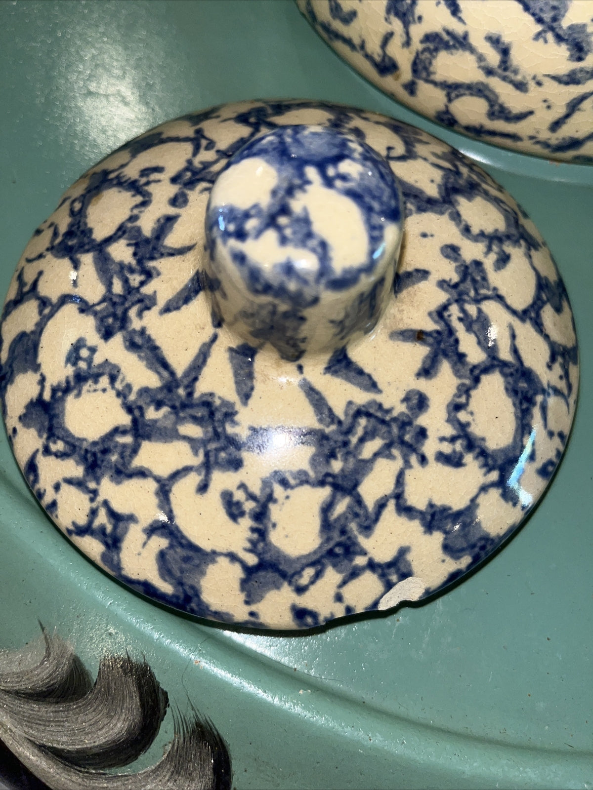 Robinson Ransbottom BLUE Sponge ware 4 Qt  LIDDED CANISTER Roseville USA