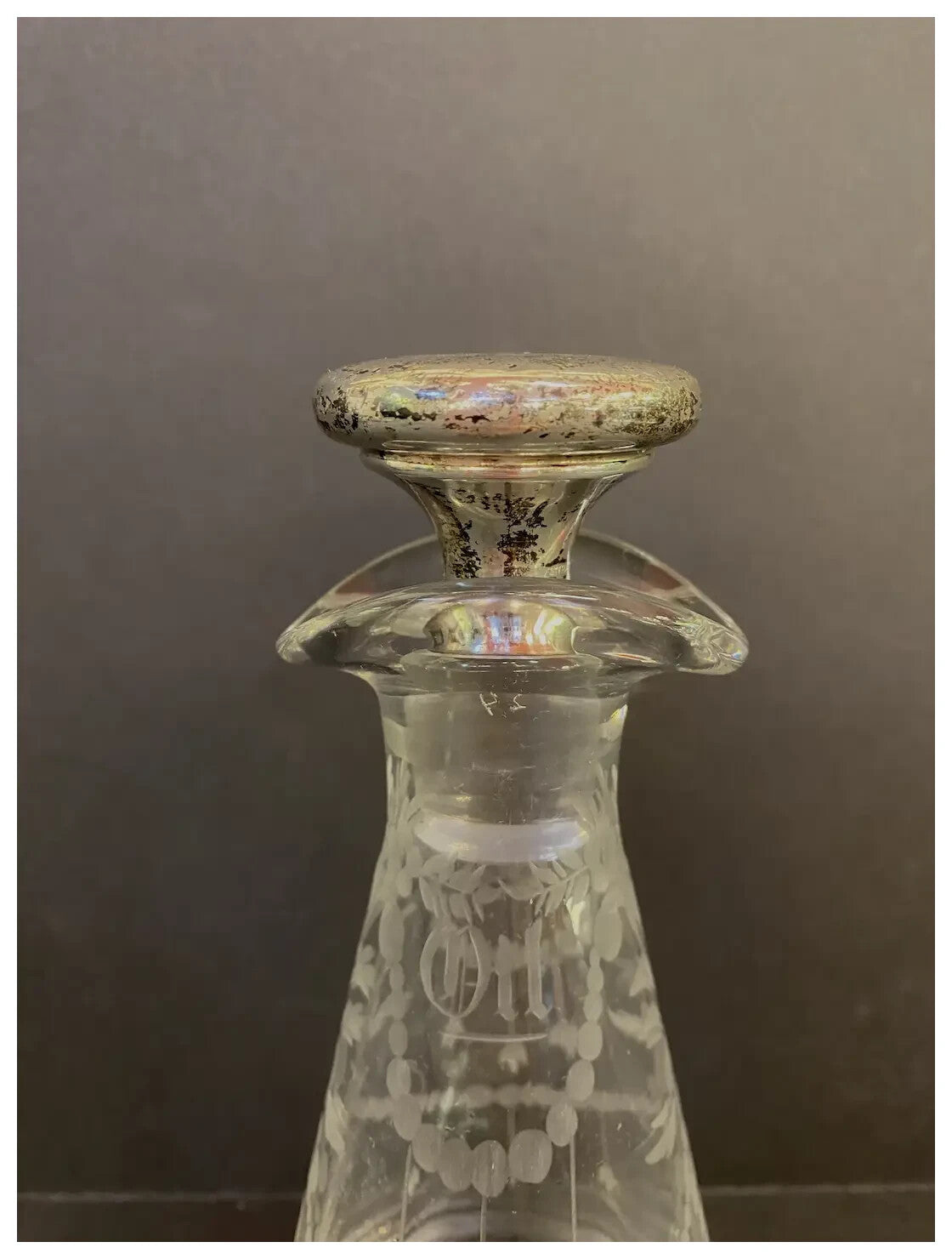 Sterling Silver Stopper 1920 Hawkes Cut Glass Engraved Oil Vinegar Bottle Cruet