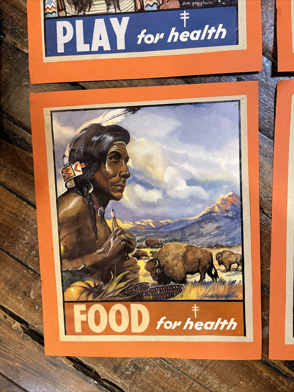 4 Vintage 1952 Posters Native American Indian.  10 X 13 MN   Health