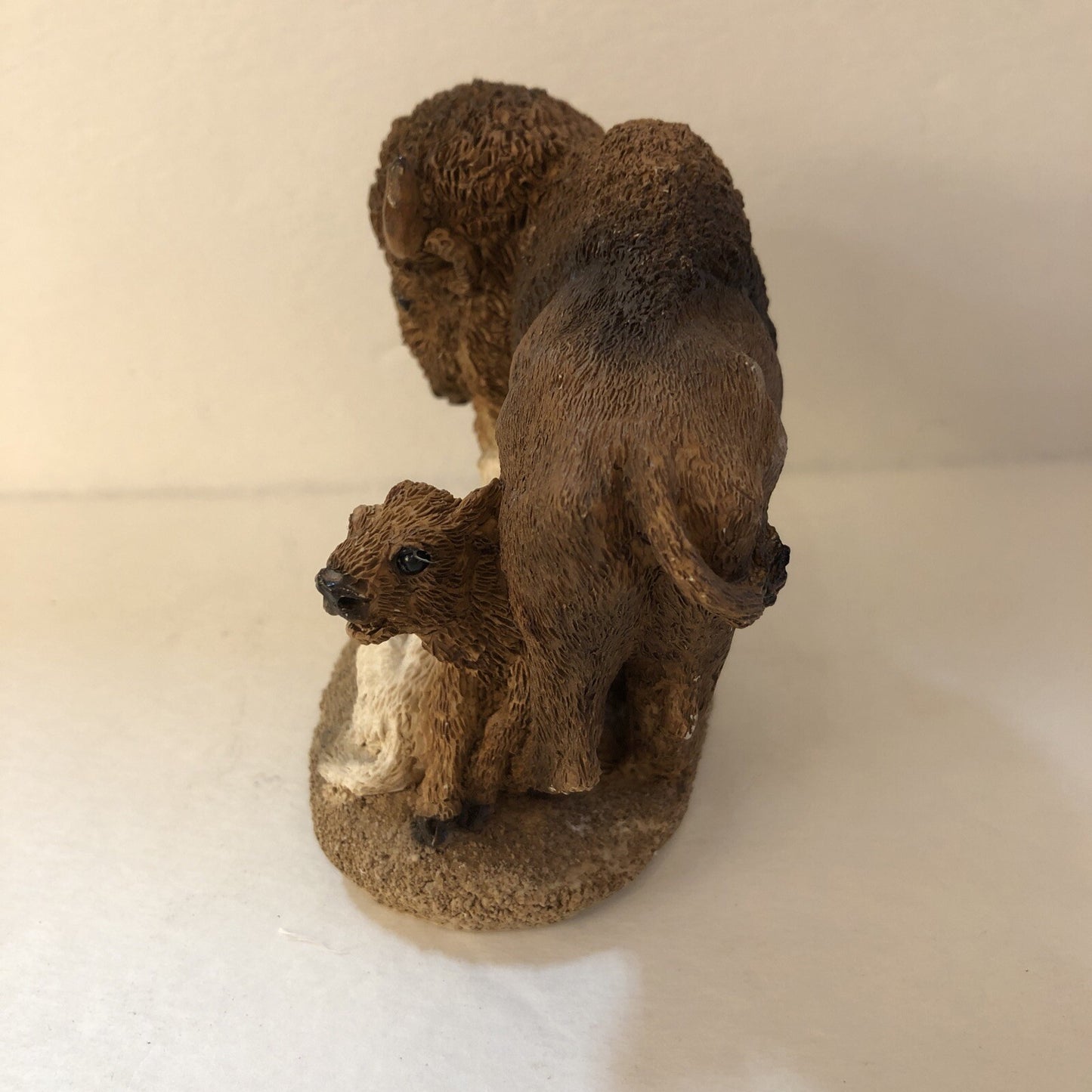 Bison Buffalo with Two Calves White and Brown Figurine Statue 4" x 4" Western