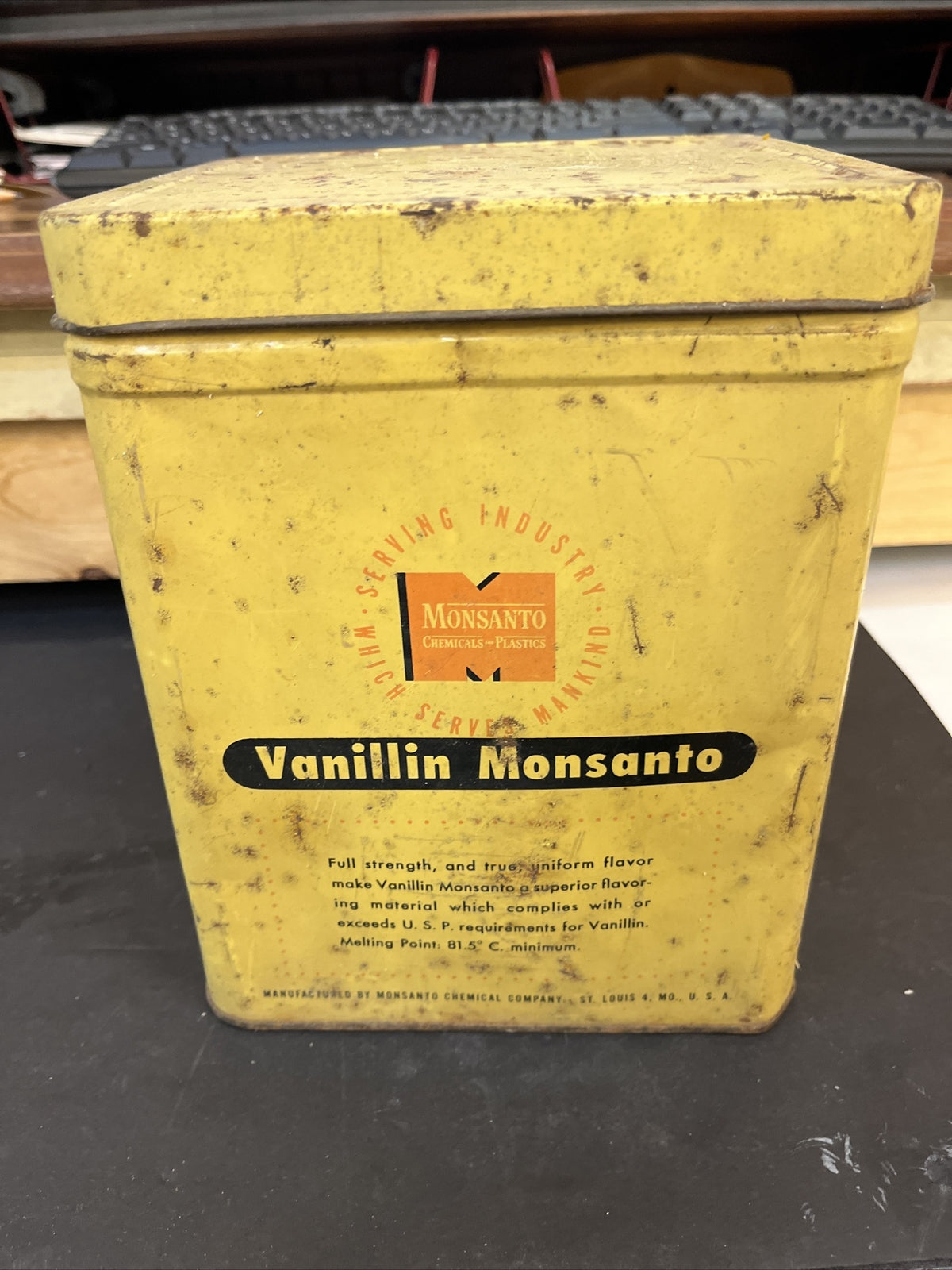 Vintage Monsanto Chemical Plastic 25 Pound Tin Vanillin Monsantofff