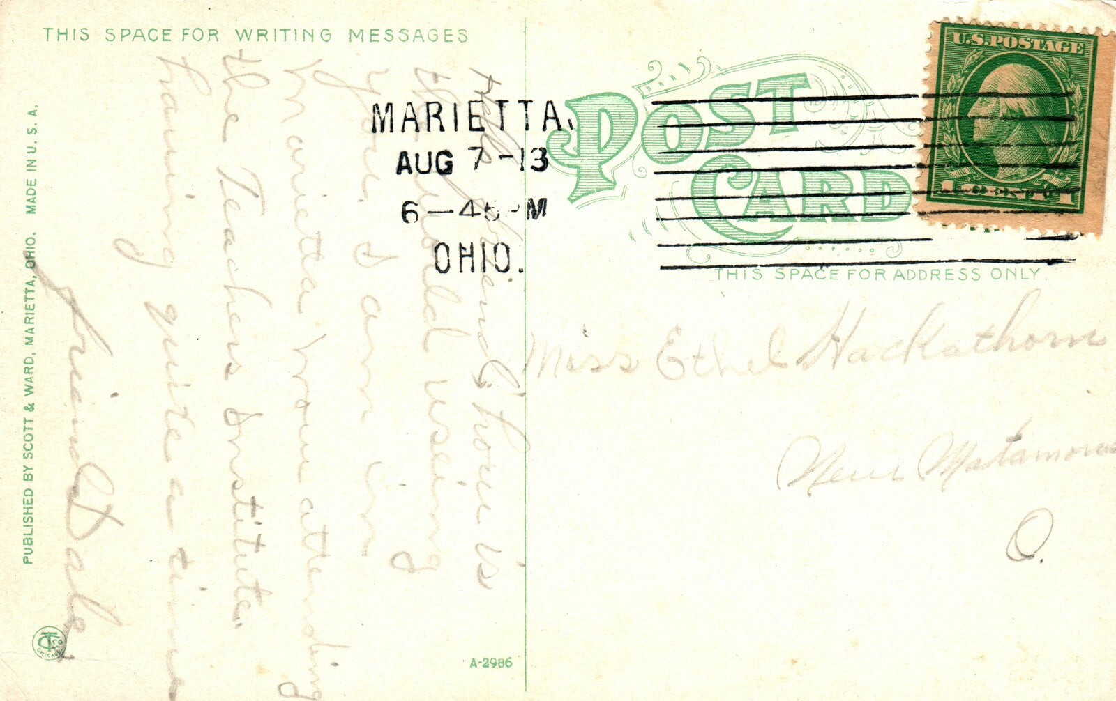1913 Old Block House used in Indian Times Marietta Ohio  OH postcard