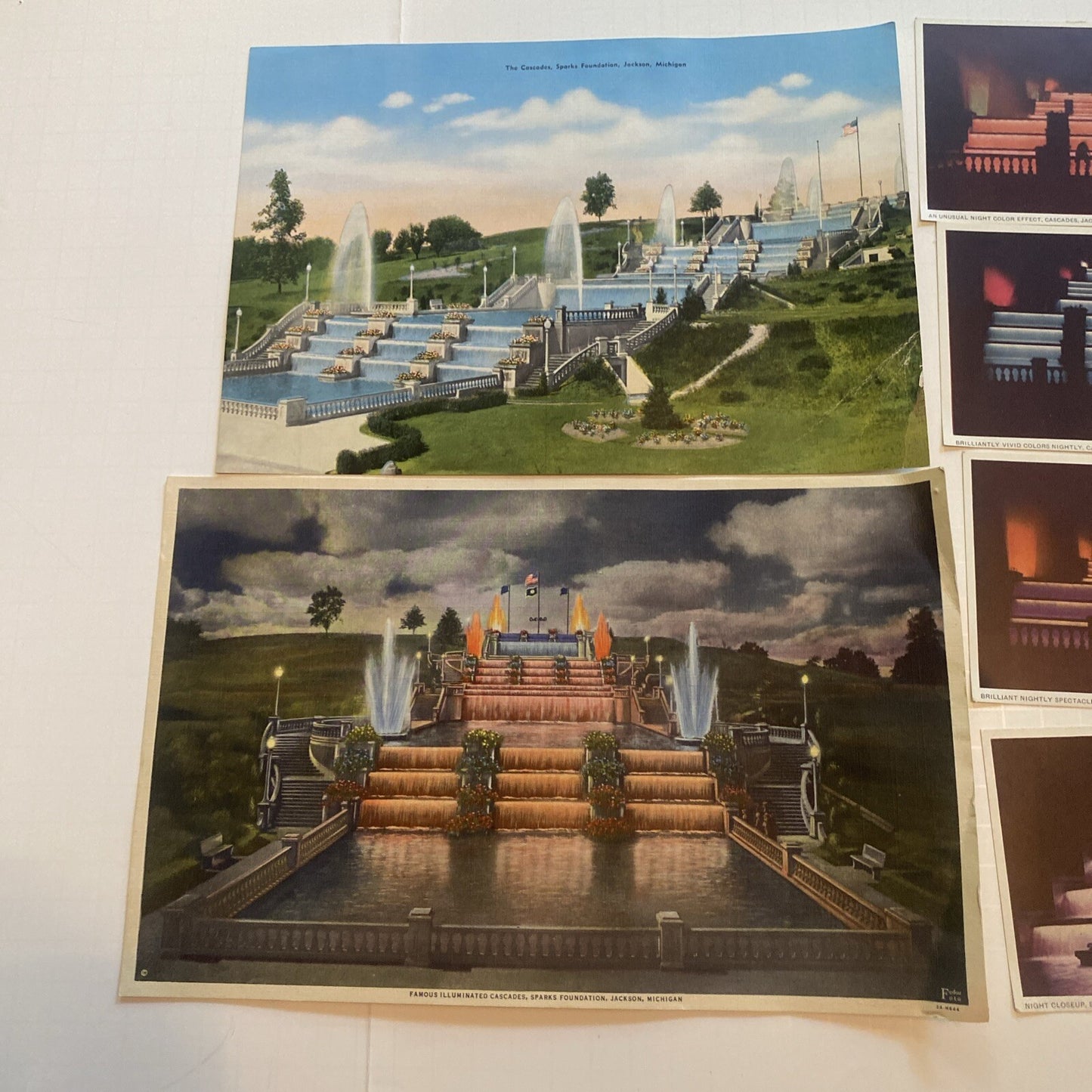 Lot of 6 Jackson MI Michigan  Postcard Oversize Cascades Fountain