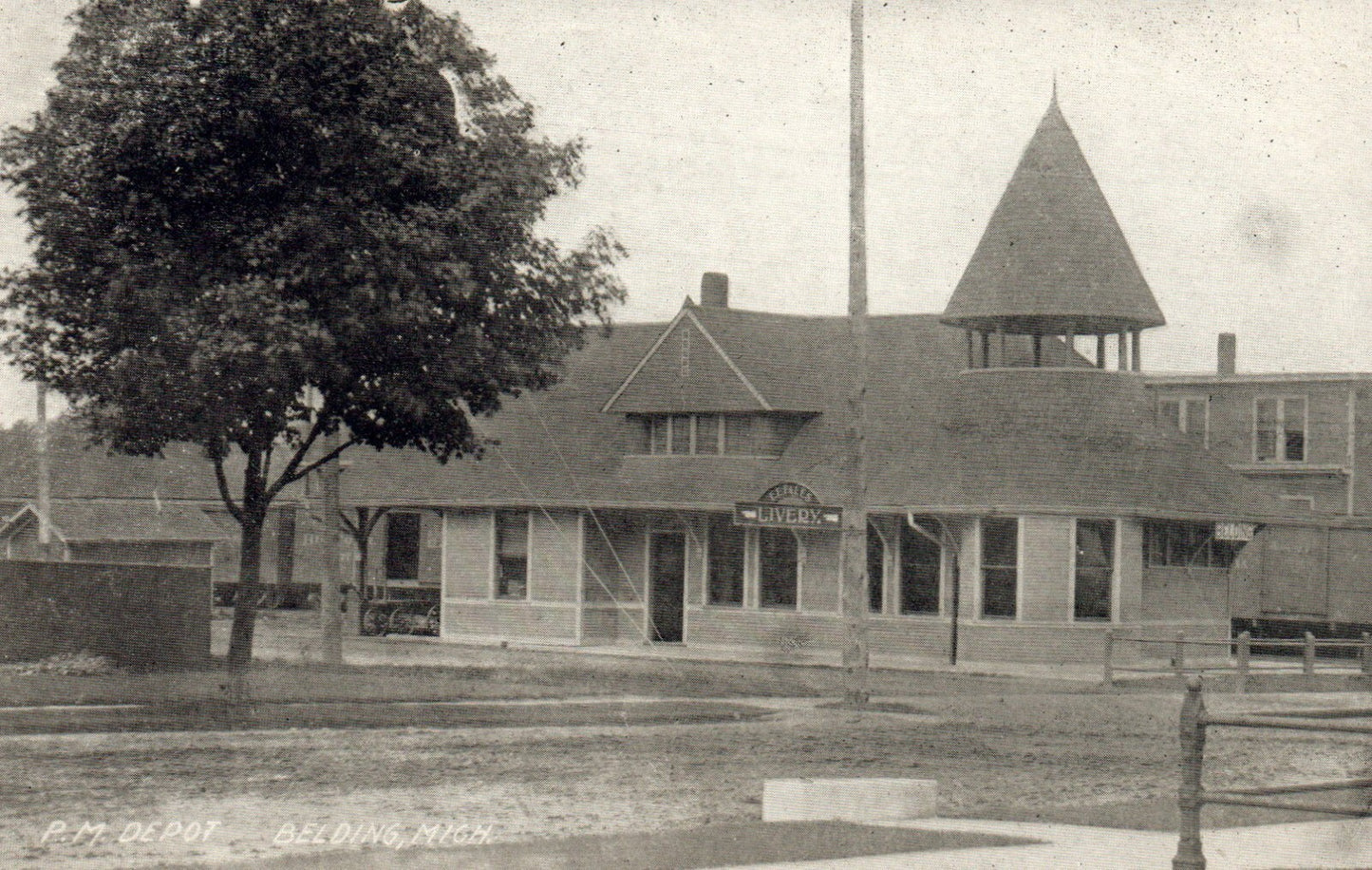 P.M. Depot in Belding Mi Mich Michigan Postcard