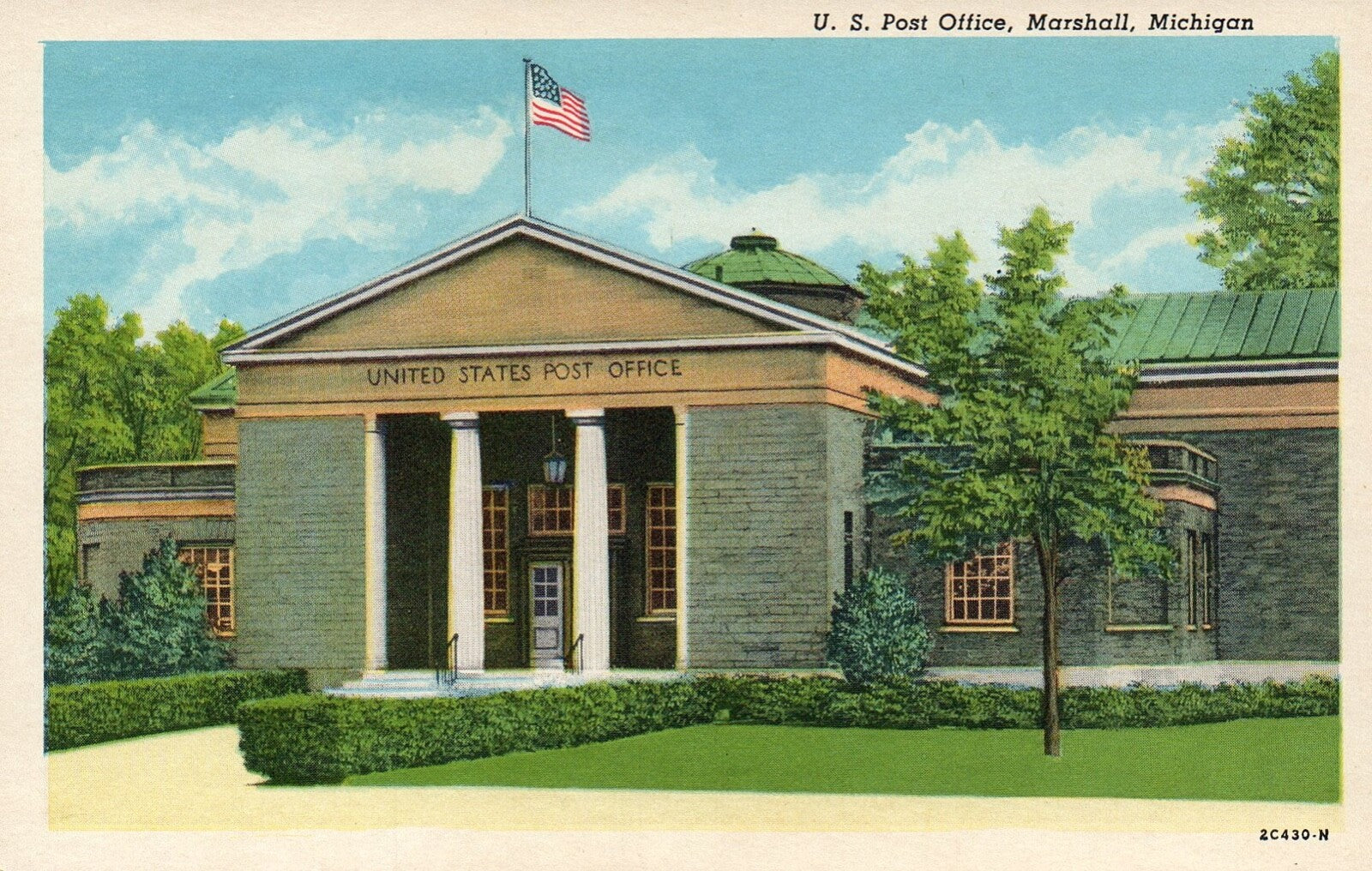 US Post Office Building Located in Marshall MI Michigan Postcard