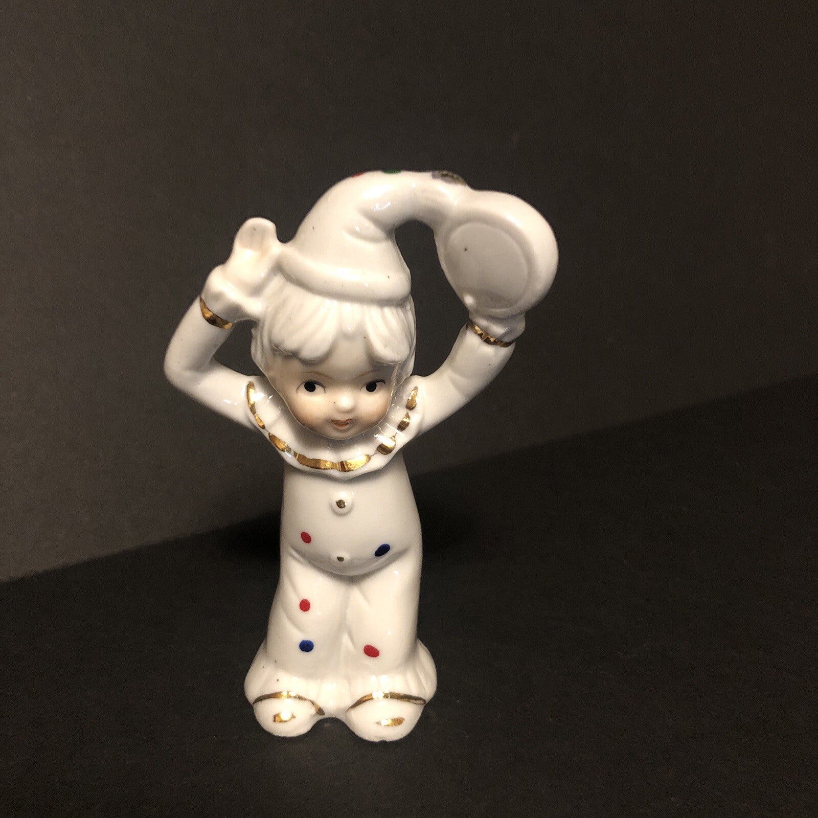 Clown Child Figurine Holding Tambourine Porcelain No Makers Mark