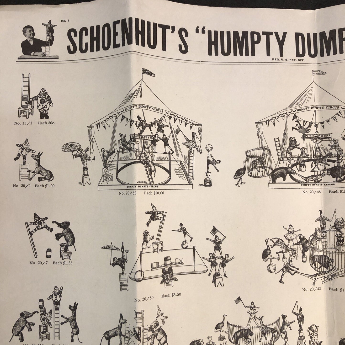 Schoenhut's "Humpty Dumpty" Circus Vintage 1975 Reprint FLYER/ ADVERTISEMENT