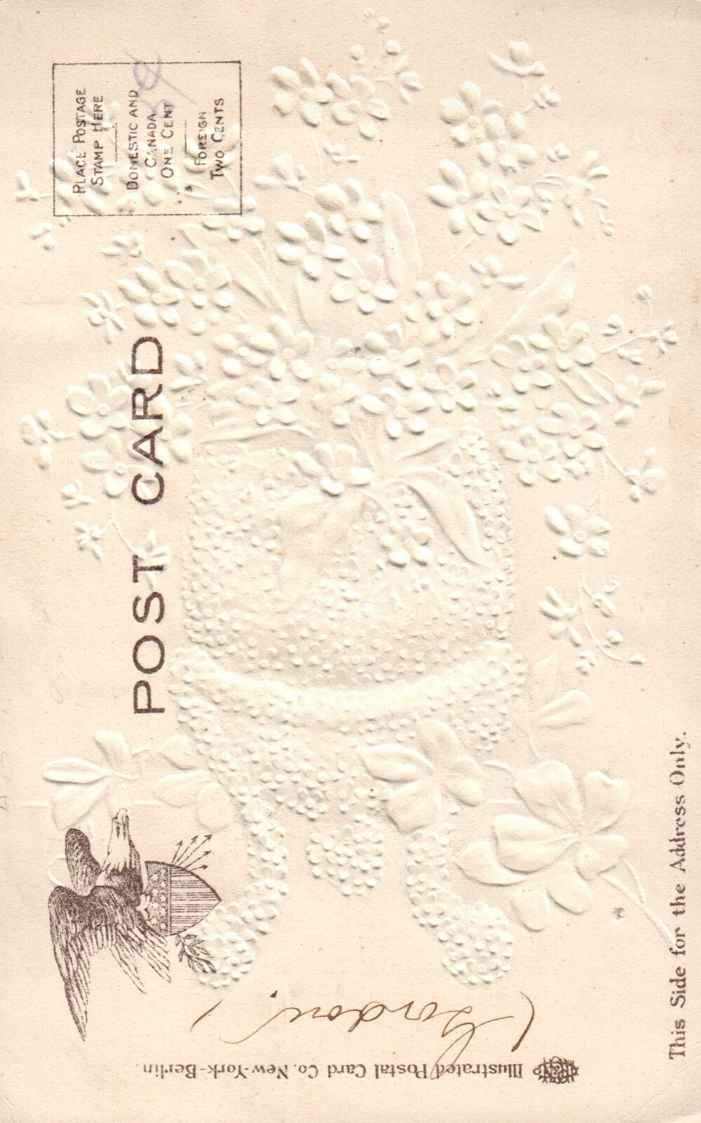 Embossed Blue Forget Me Not Flower Egg Greetings Easter Egg Postcard