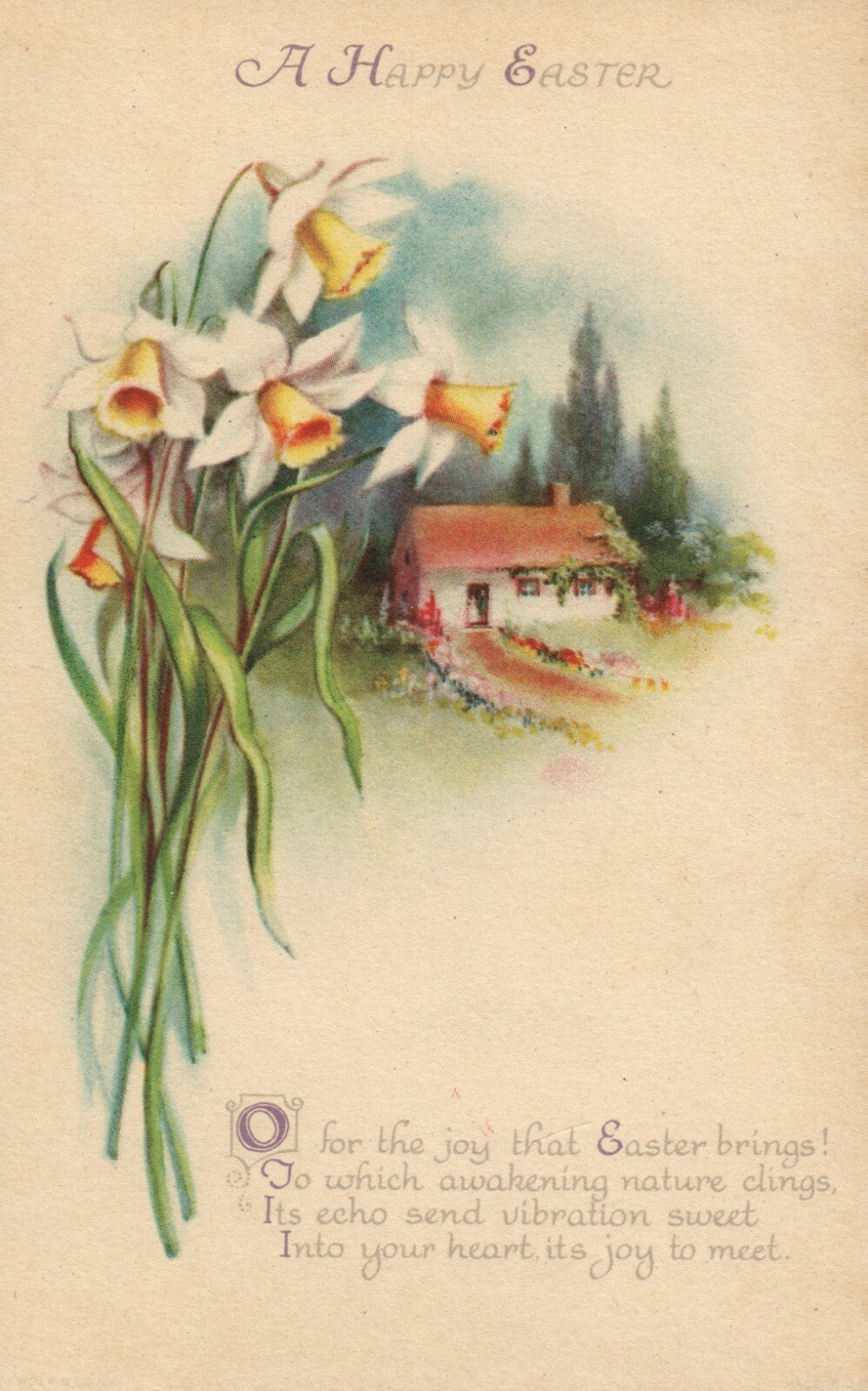  Easter Scenic View With Flowers Easter Joy Poem  Postcard