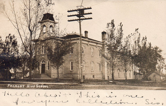 RPPC Fremont High School Building in Fremont MI Michigan Postcard
