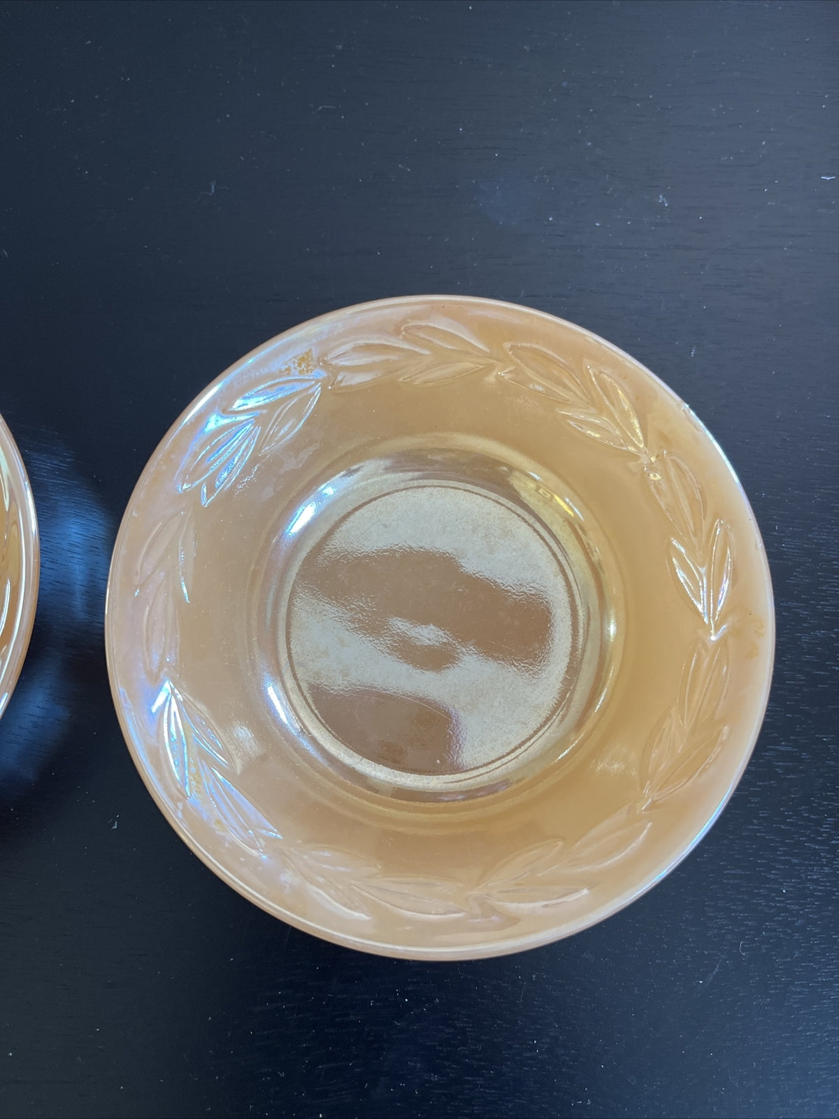 Fire King Peach Lustre Fruit Berry Bowl Laurel Leaf Anchor Hocking EUC (2)