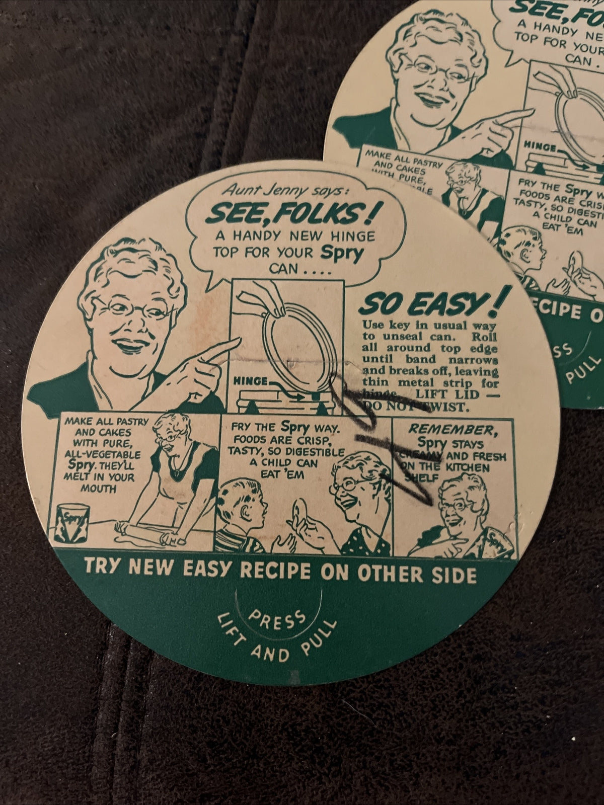 Spry Way Aunt Jenny Lever Brothers Cardboard Container Comic and Recipes