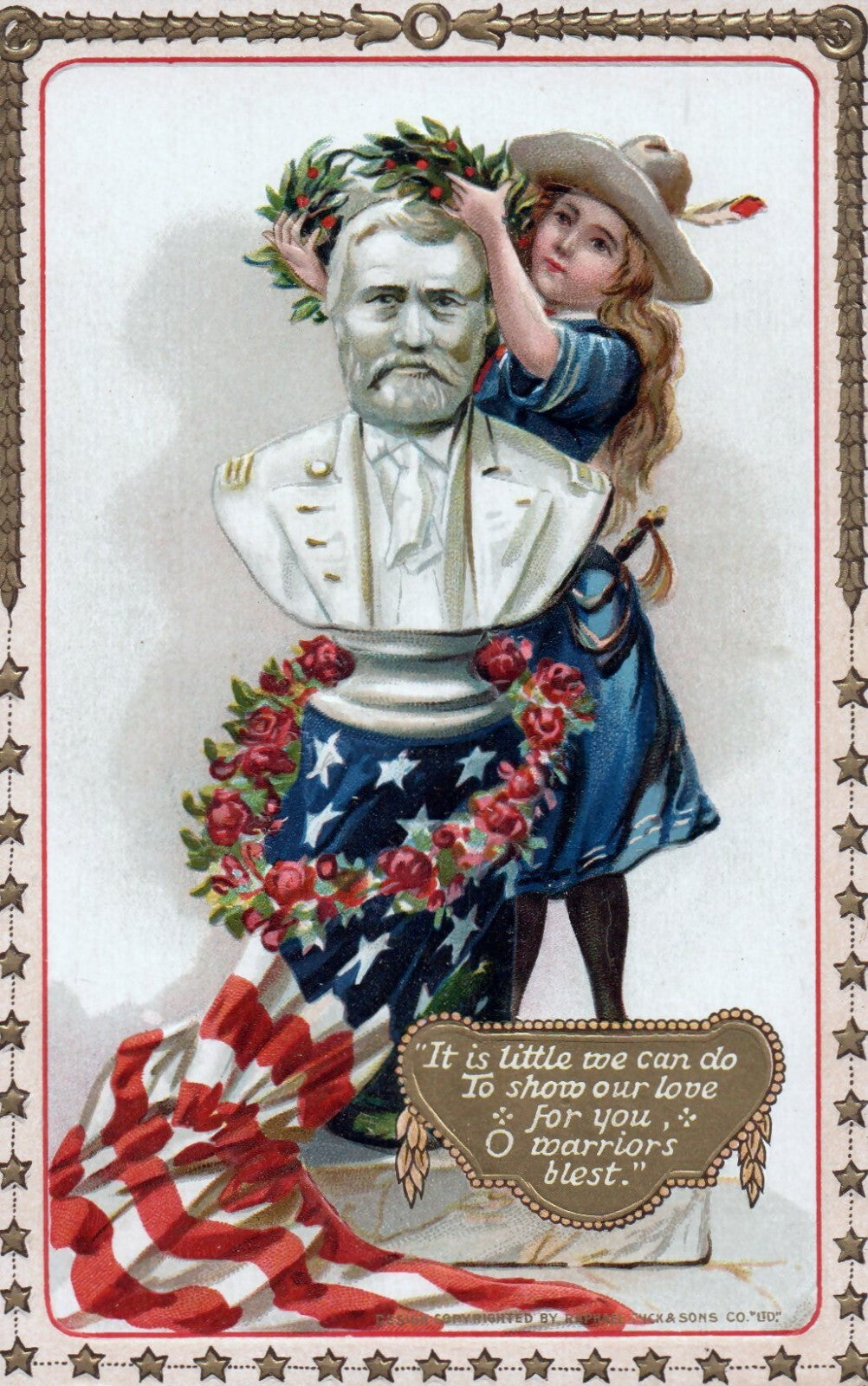 RARE Child with Bust of Fallen Soldier Remembering Tuck Patriotic Postcard