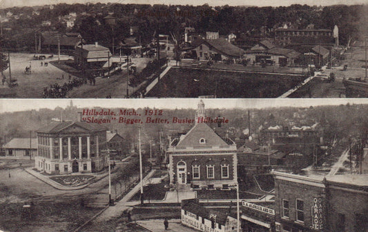 1912 Hillsdale "Slogan" Bigger, Better, Busier Hillsdale Michigan MI Postcard