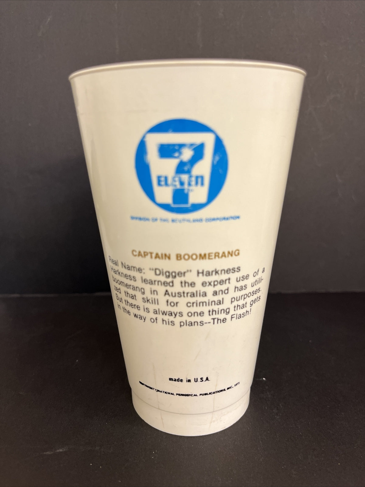 Vintage 1973 7/11 Plastic Slurpee Cup Super Hero "Captain Boomerang"
