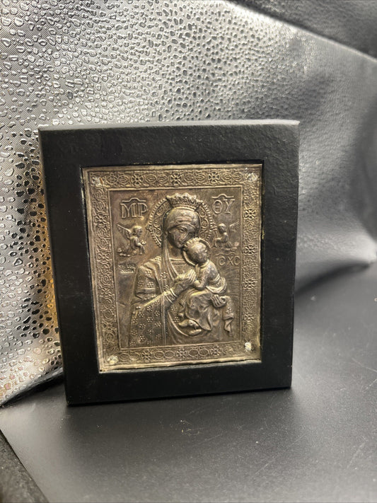 Bysantine Art Replica Madonna and Child Holy Image In 950 Fine Pure Silver