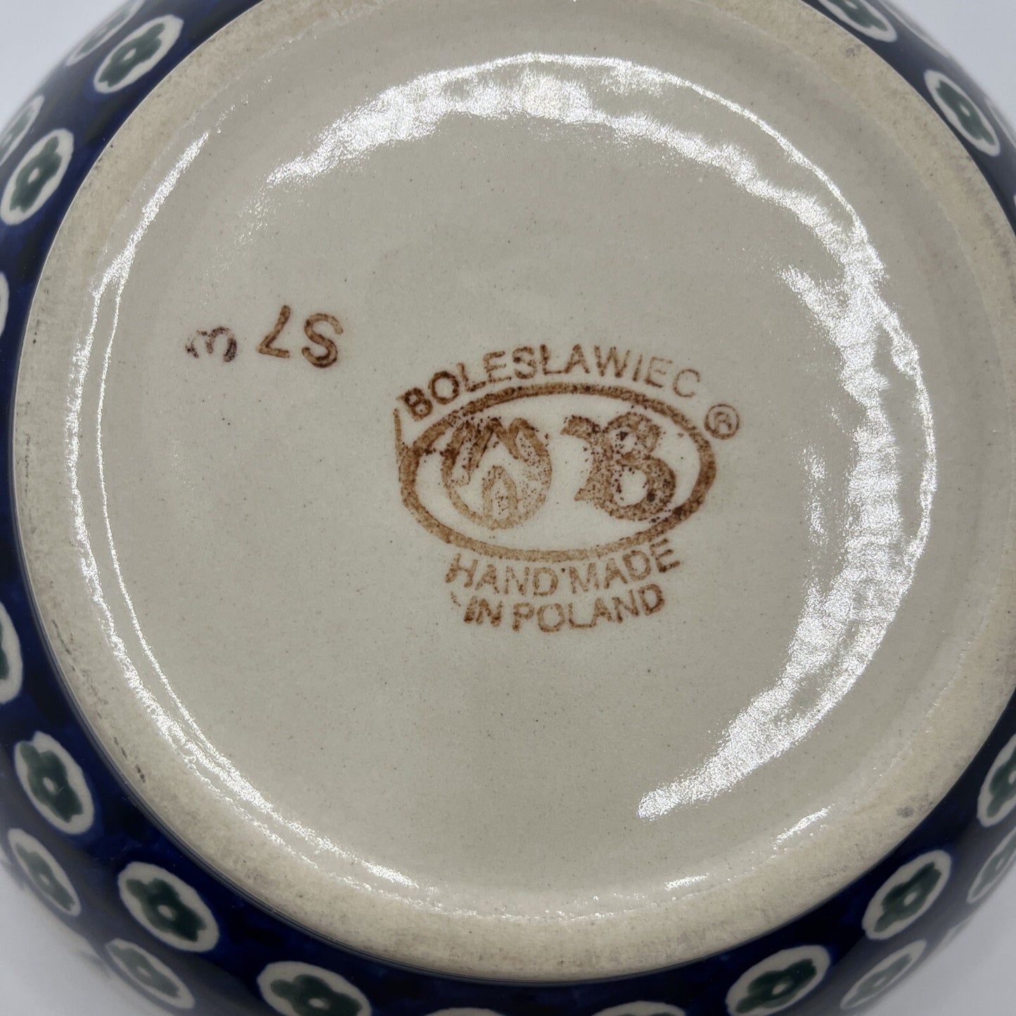 Boleslawiec Pottery Round Bowl Handmade in Poland Blue White 8”