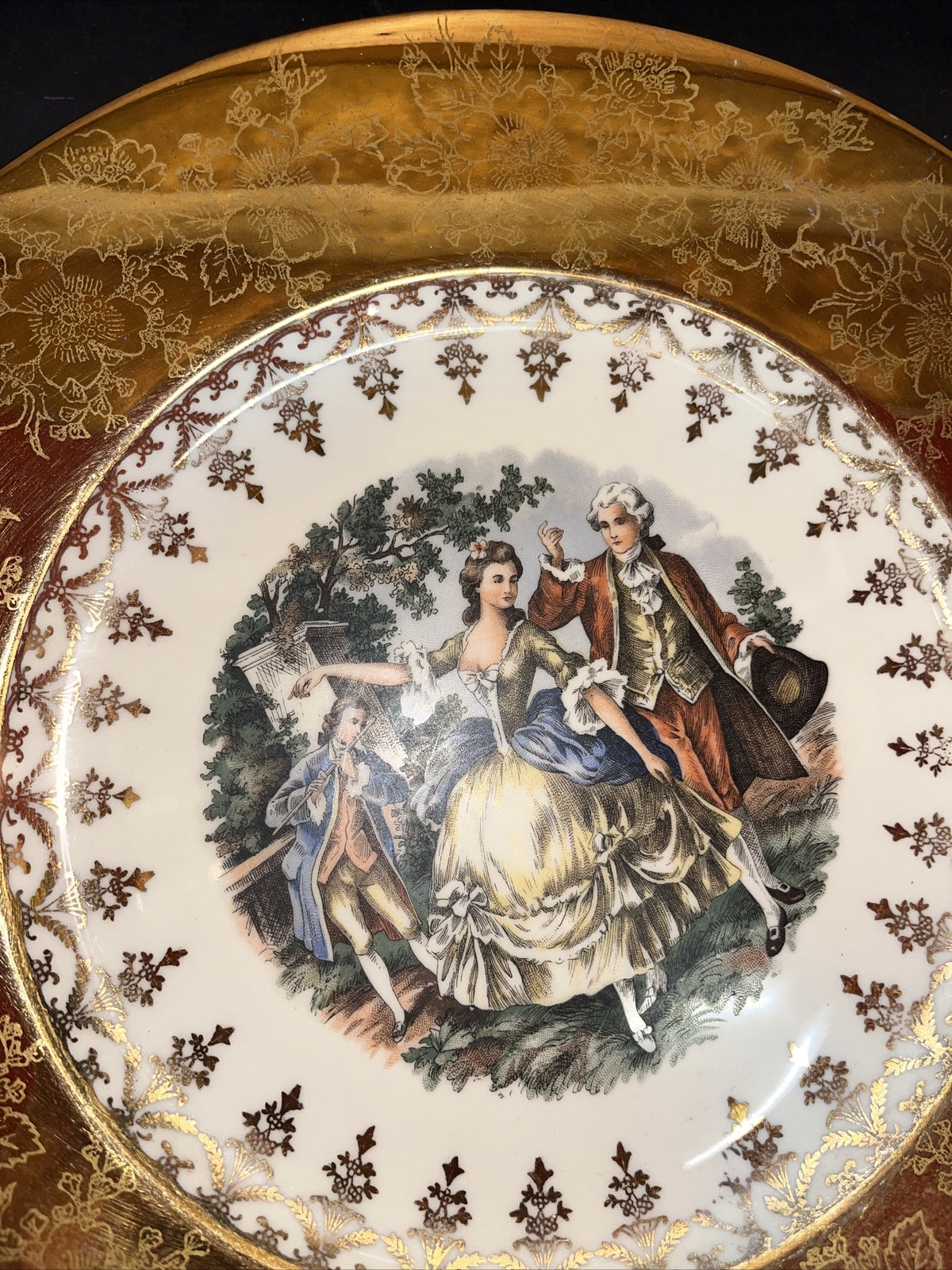 Vintage 1940s USA 10" Porcelain 22k Crest O Gold Plate