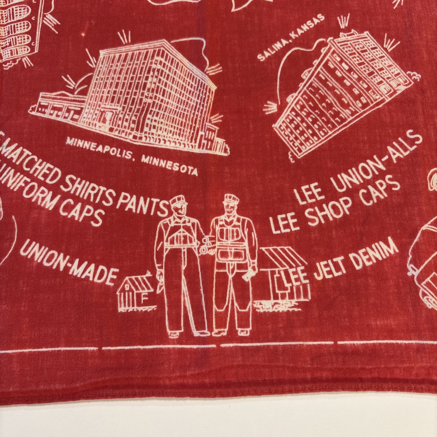 Lee Union Made Red Bandana 1950s Advertising Handkerchief 21-1/4" x 20-1/4"