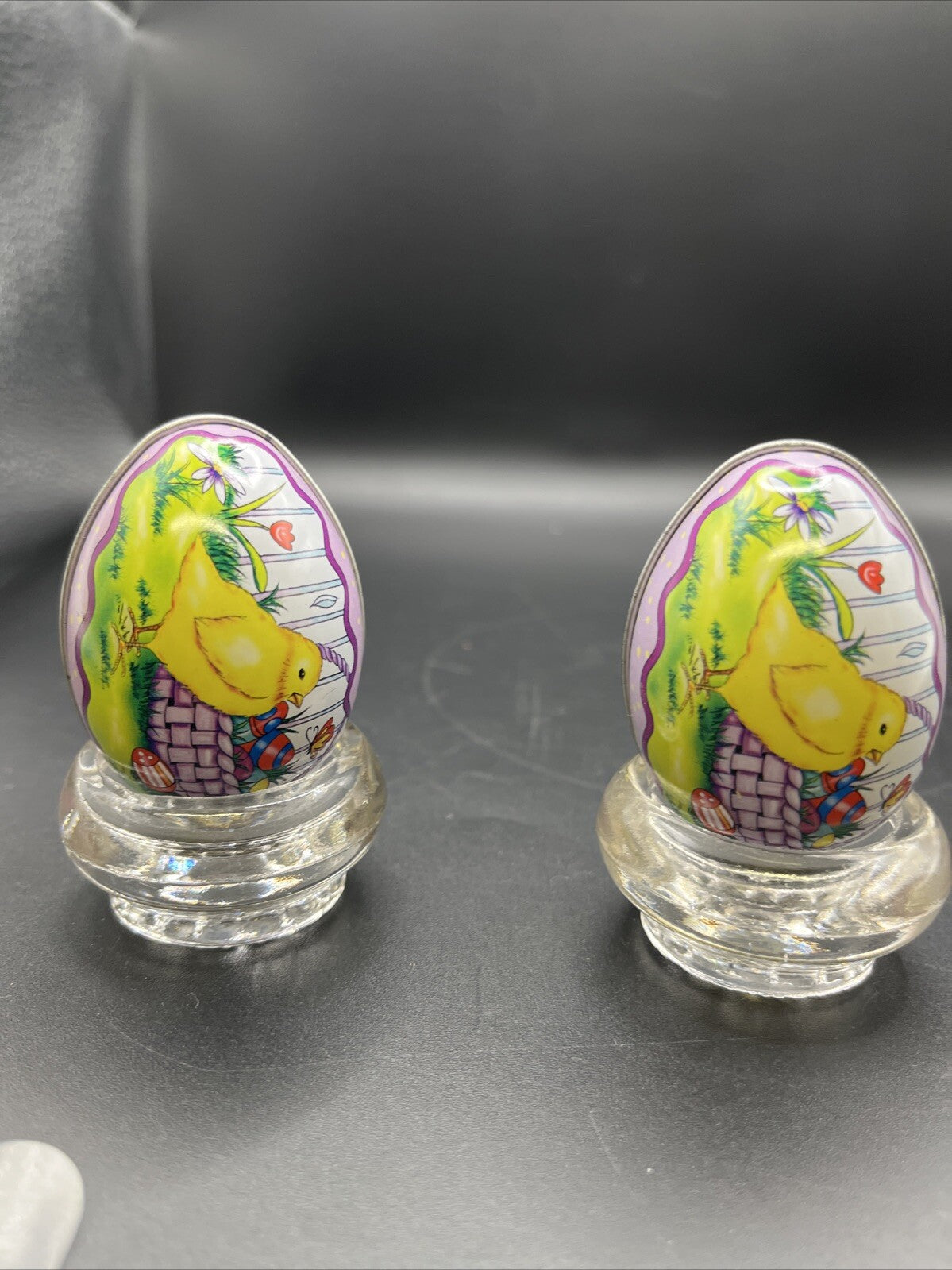 Vintage 2 Tin Egg With Chick Pitcher