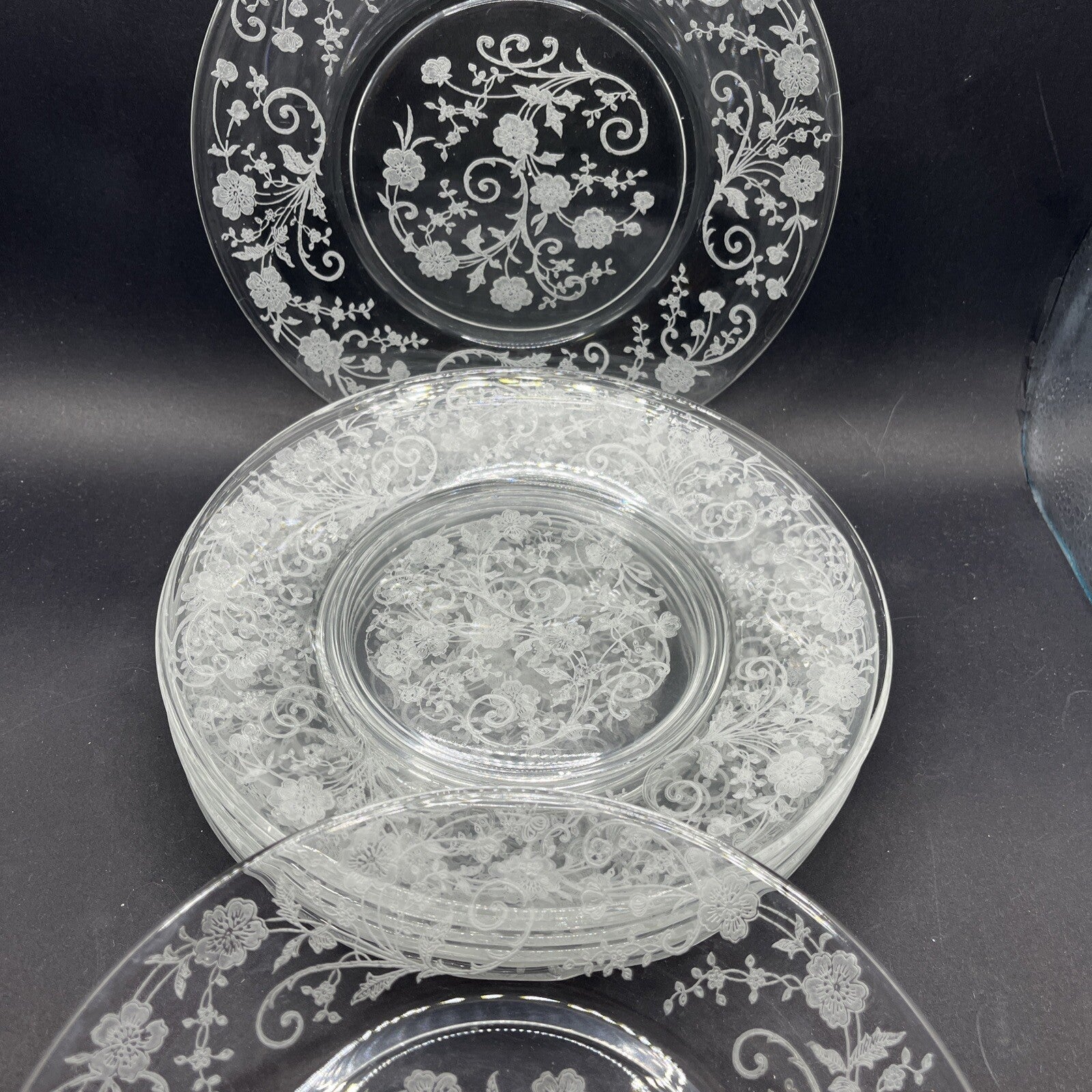 Vintage Fostoria Etched Buttercup Pattern c1942 Set of 8 Salad Plates 7 1/2" w