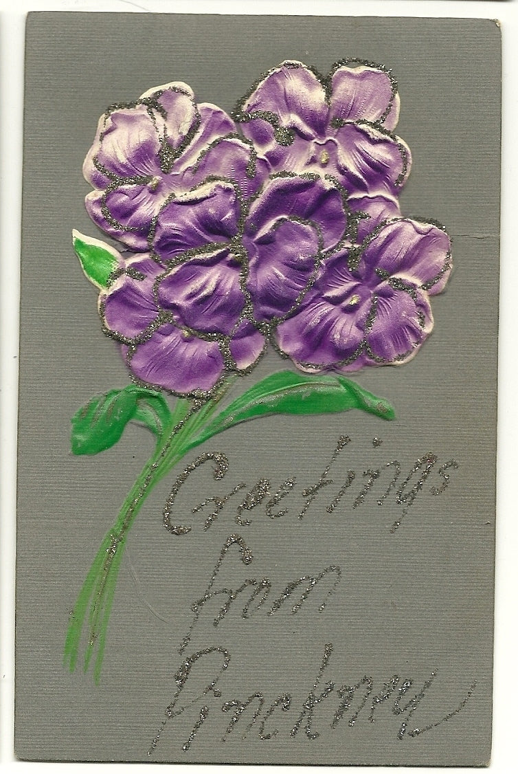 Purple Flowers Greetings Pinckney MI Michigan Mich Postcard