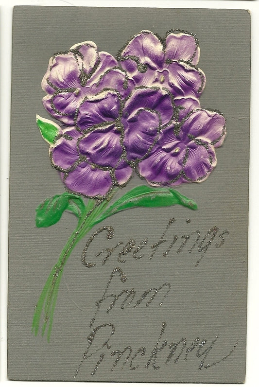 Purple Flowers Greetings Pinckney MI Michigan Mich Postcard