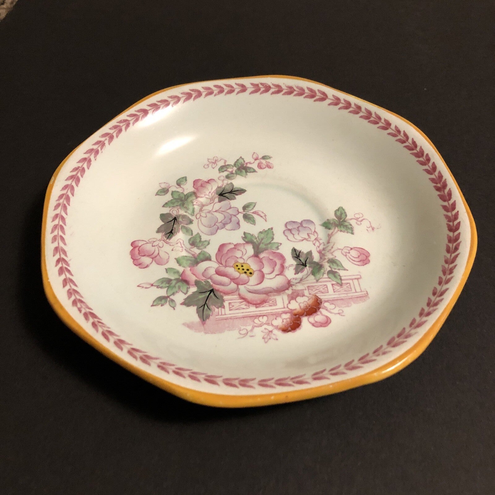 Calyx Ware Floral Oriental Pattern Saucer Pinks & Greens  Adams England