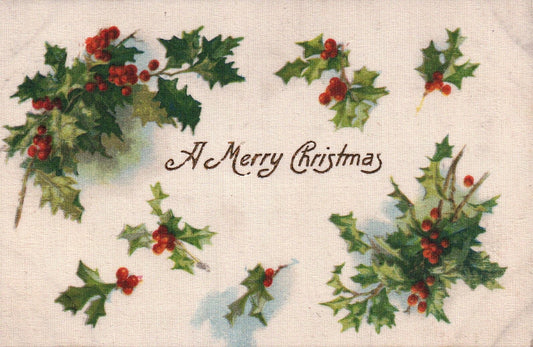 John Winsch Silk A Merry Christmas Holly Vintage Postcard